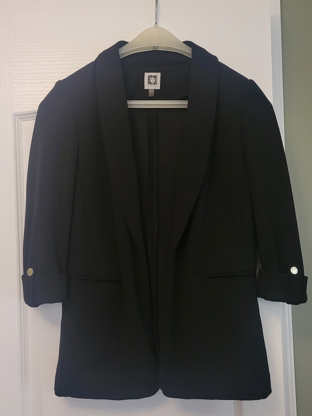 Anne Klein Women's Black Open-Front Blazer with Rolled Sleeve Tabs